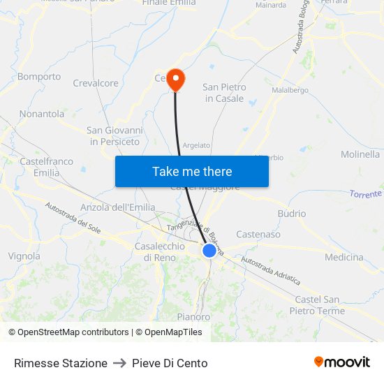 Rimesse Stazione to Pieve Di Cento map