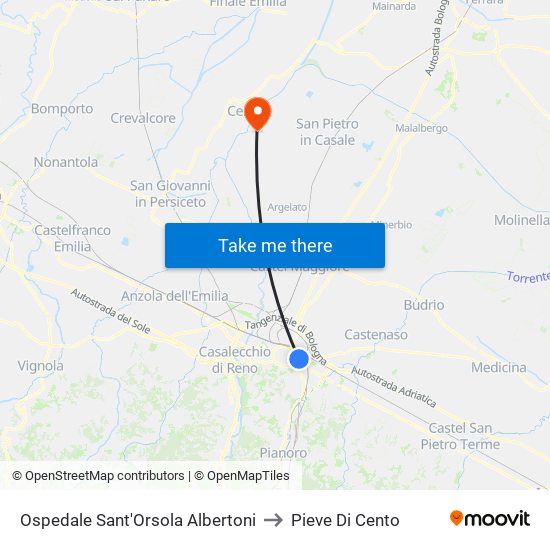 Ospedale Sant'Orsola Albertoni to Pieve Di Cento map