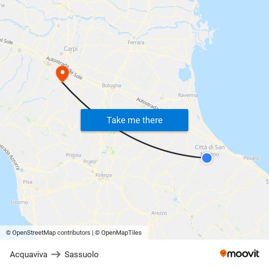 Acquaviva to Sassuolo map