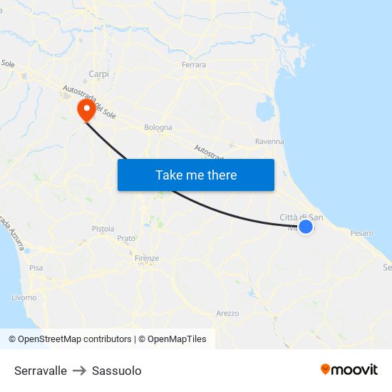 Serravalle to Sassuolo map