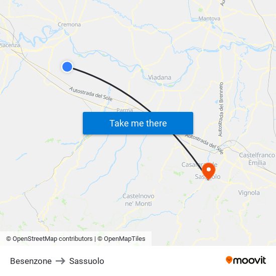 Besenzone to Sassuolo map