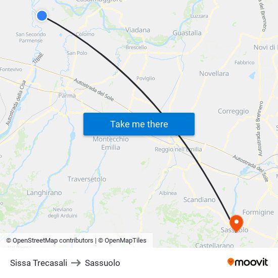 Sissa Trecasali to Sassuolo map