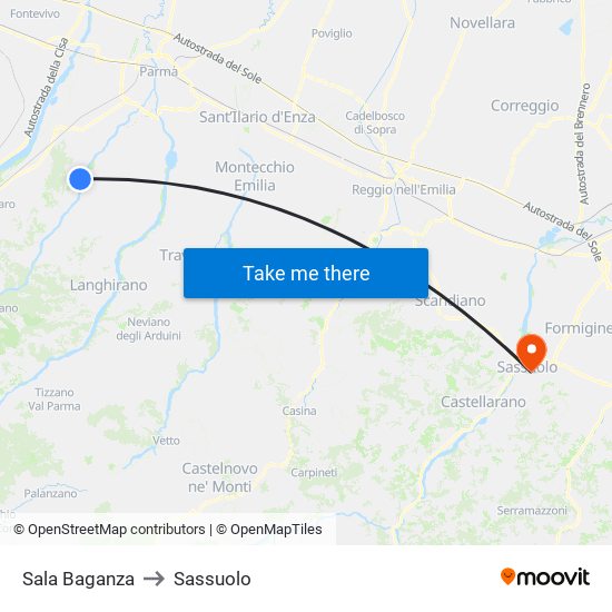 Sala Baganza to Sassuolo map