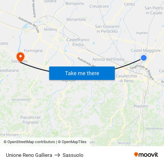 Unione Reno Galliera to Sassuolo map