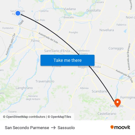 San Secondo Parmense to Sassuolo map