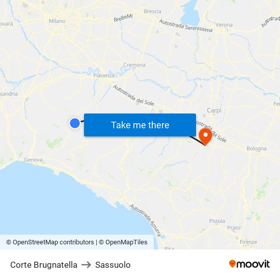 Corte Brugnatella to Sassuolo map