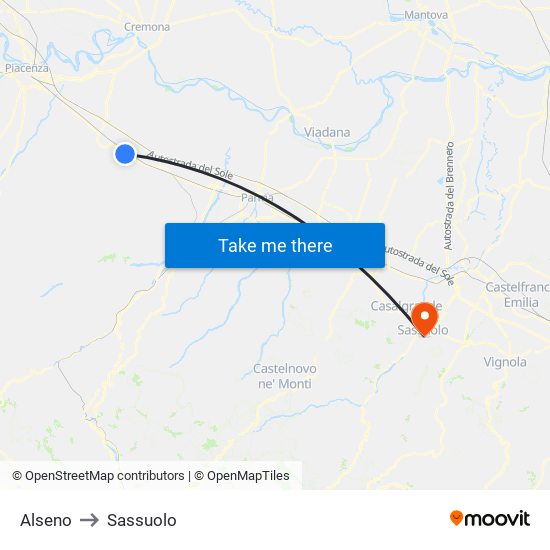 Alseno to Sassuolo map