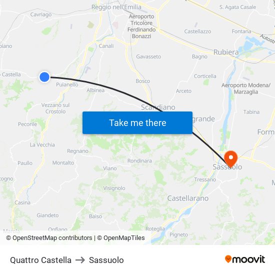 Quattro Castella to Sassuolo map