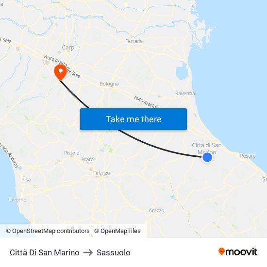 Città Di San Marino to Sassuolo map