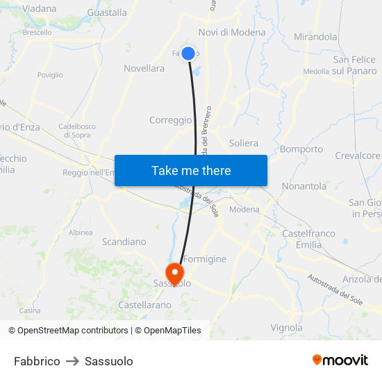 Fabbrico to Sassuolo map