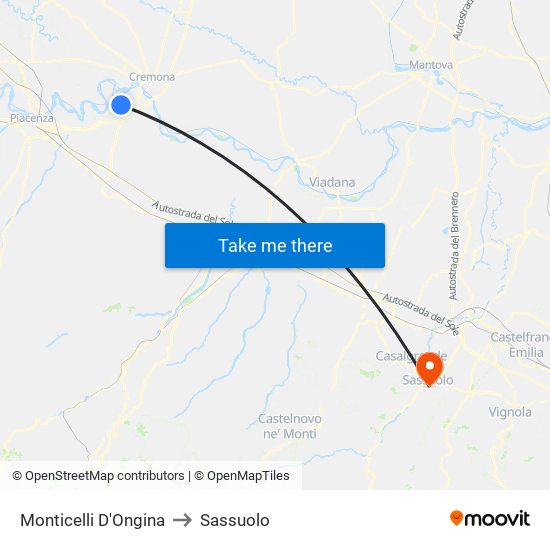 Monticelli D'Ongina to Sassuolo map