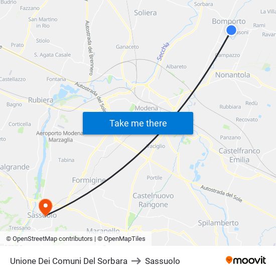 Unione Dei Comuni Del Sorbara to Sassuolo map