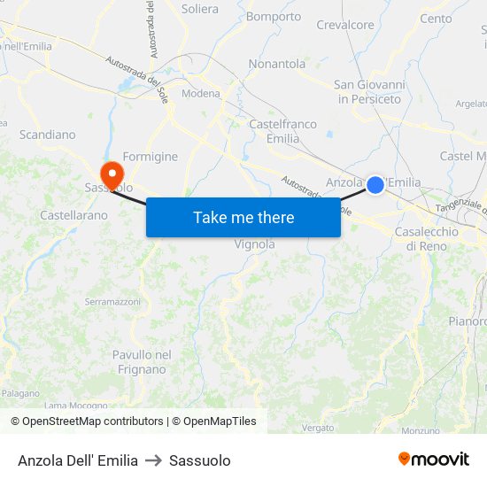 Anzola Dell' Emilia to Sassuolo map