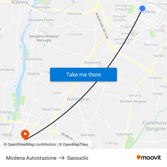 Modena  Autostazione to Sassuolo map