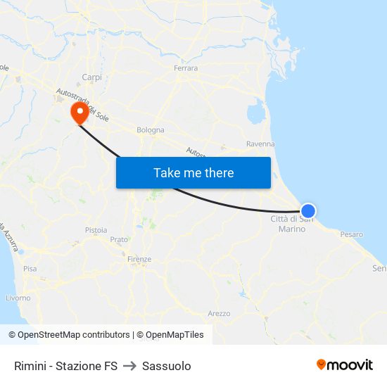 Rimini - Stazione FS to Sassuolo map