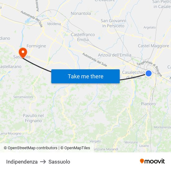 Indipendenza to Sassuolo map