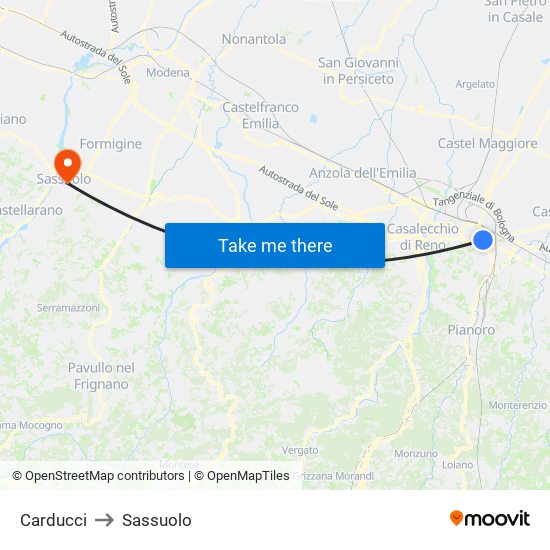 Carducci to Sassuolo map
