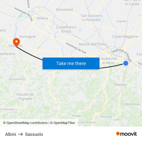 Albini to Sassuolo map