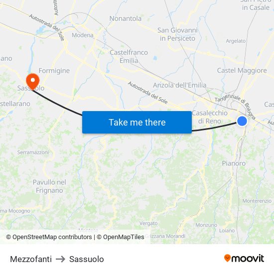 Mezzofanti to Sassuolo map