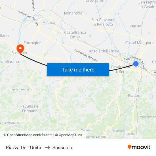 Piazza Dell`Unita` to Sassuolo map