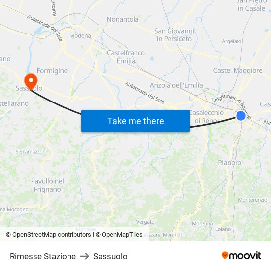 Rimesse Stazione to Sassuolo map