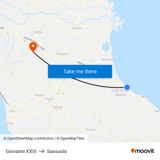 Giovanni XXIII to Sassuolo map