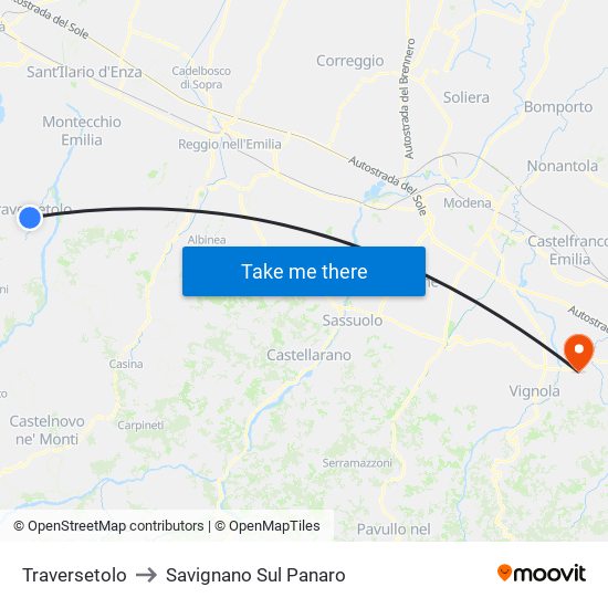 Traversetolo to Savignano Sul Panaro map