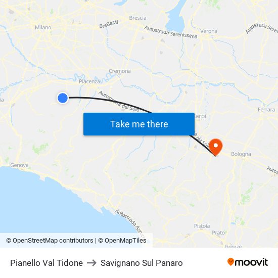 Pianello Val Tidone to Savignano Sul Panaro map