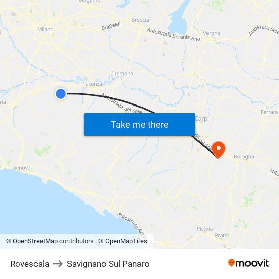 Rovescala to Savignano Sul Panaro map