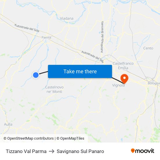 Tizzano Val Parma to Savignano Sul Panaro map