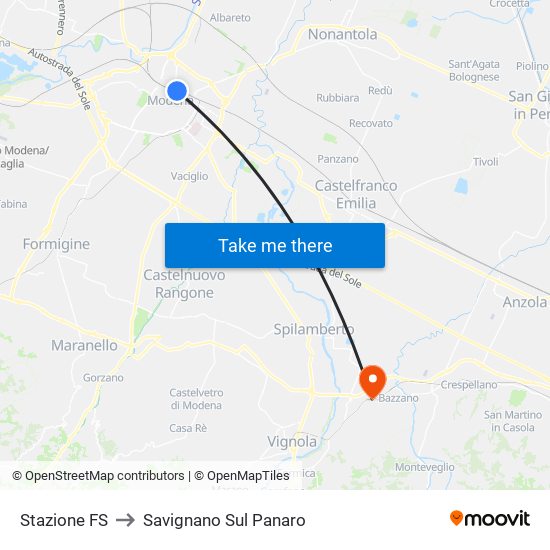 Stazione FS to Savignano Sul Panaro map