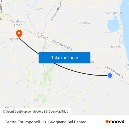 Centro Forlimpopoli to Savignano Sul Panaro map