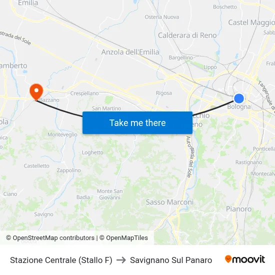 Central Station (Bay F) to Savignano Sul Panaro map