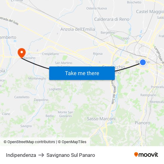 Indipendenza to Savignano Sul Panaro map