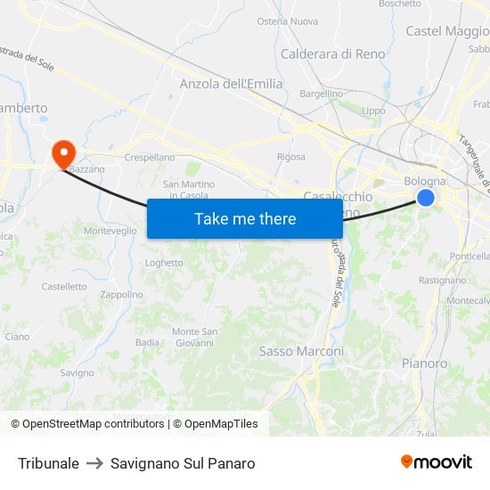 Tribunale to Savignano Sul Panaro map