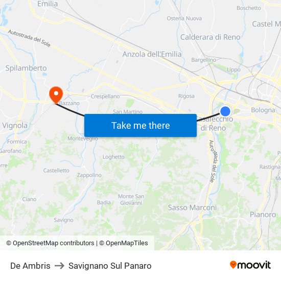 De Ambris to Savignano Sul Panaro map