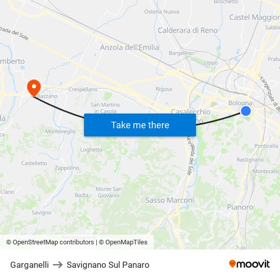 Garganelli to Savignano Sul Panaro map