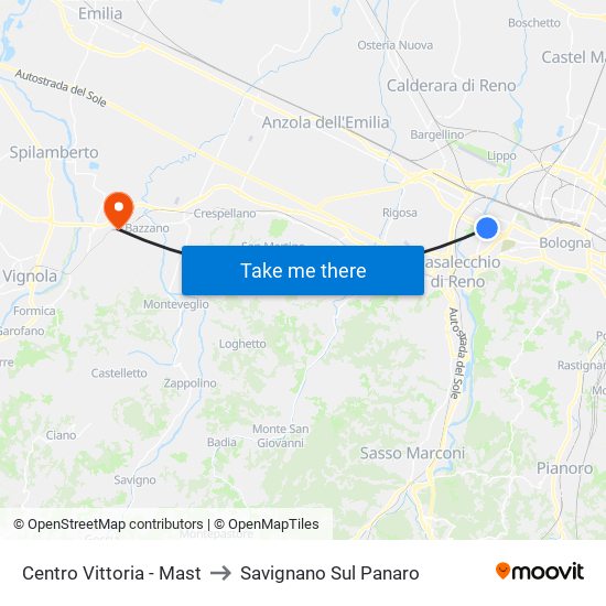 Centro Vittoria - Mast to Savignano Sul Panaro map