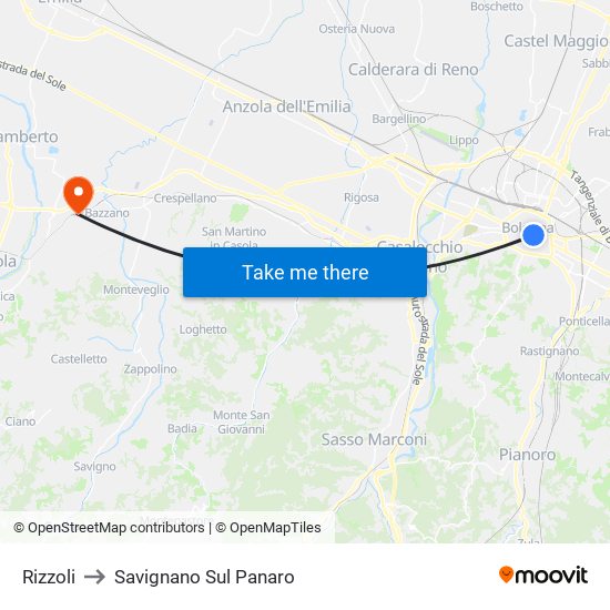 Rizzoli to Savignano Sul Panaro map