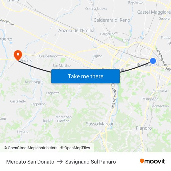 Mercato San Donato to Savignano Sul Panaro map
