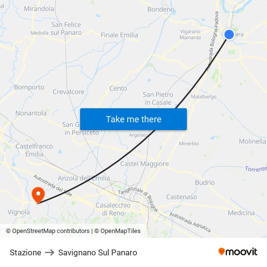 Stazione to Savignano Sul Panaro map