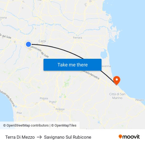 Terra Di Mezzo to Savignano Sul Rubicone map