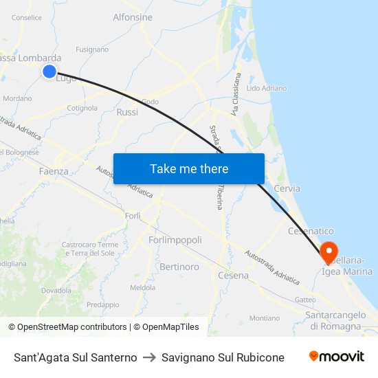 Sant'Agata Sul Santerno to Savignano Sul Rubicone map