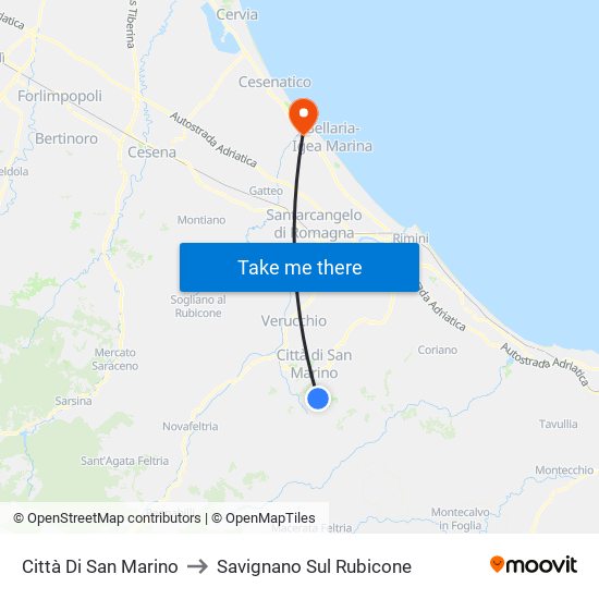 Città Di San Marino to Savignano Sul Rubicone map