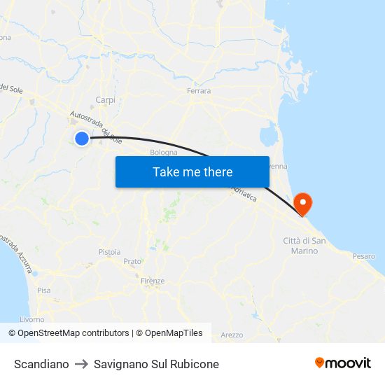 Scandiano to Savignano Sul Rubicone map