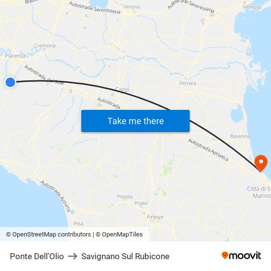Ponte Dell'Olio to Savignano Sul Rubicone map