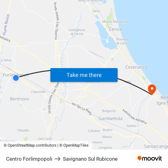 Centro Forlimpopoli to Savignano Sul Rubicone map