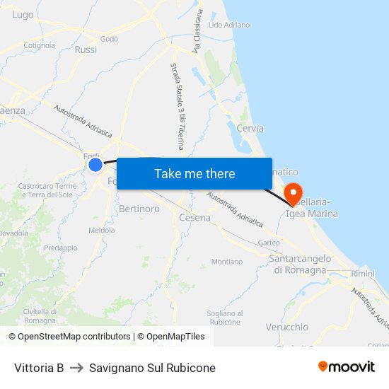 Vittoria B to Savignano Sul Rubicone map
