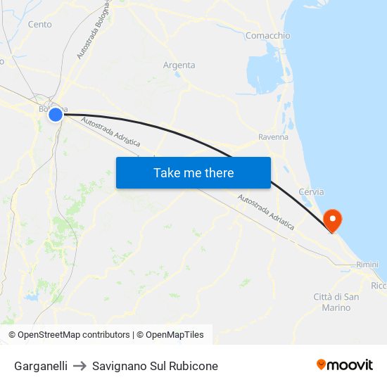 Garganelli to Savignano Sul Rubicone map