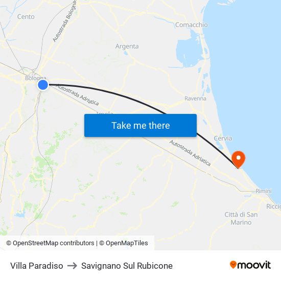 Villa Paradiso to Savignano Sul Rubicone map